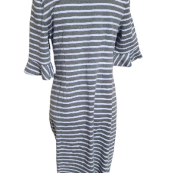 Talbots Knit Dress Olive Green White Stripes Ruffle Sleeve Business Casual - Picture 4 of 6